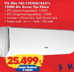 TCL ELİTE TAC-12CHSD/XA51I A++ 12000 BTU INVERTER DUVAR TİPİ KLİMA